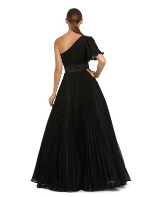 Pleated Shimmering Georgette One Shoulder Gown