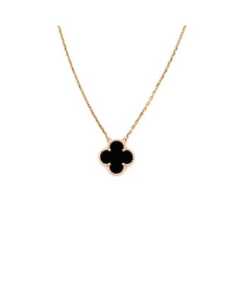  Vintage Alhambra Pendant Necklace 18K Gold and Onyx, 18.25"