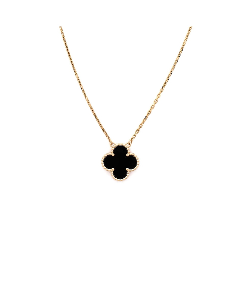 Pre-Owned Van Cleef & Arpels Vintage Alhambra Pendant Necklace 18K Gold and Onyx, 18.25"