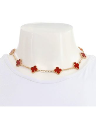  Vintage Alhambra 10 Motifs Necklace 18K Gold and Carnelian, 16.75"