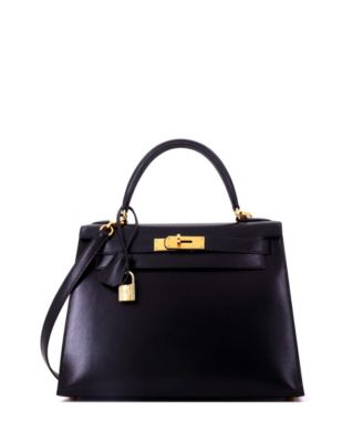 Kelly 28 Handbag Black Box Calf with Gold Hardware