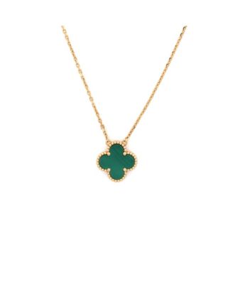  Vintage Alhambra Pendant Necklace 18K Gold and Malachite, 18.25"