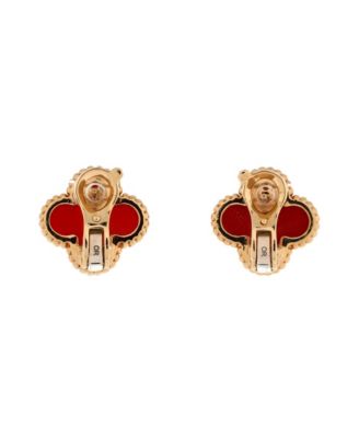  Vintage Alhambra Earrings 18K Gold and Carnelian