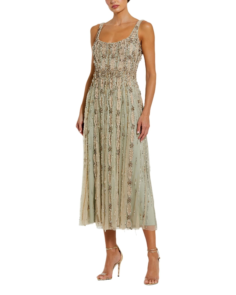 Mac Duggal Petite Embellished Scoop Neck Mesh Midi Dress