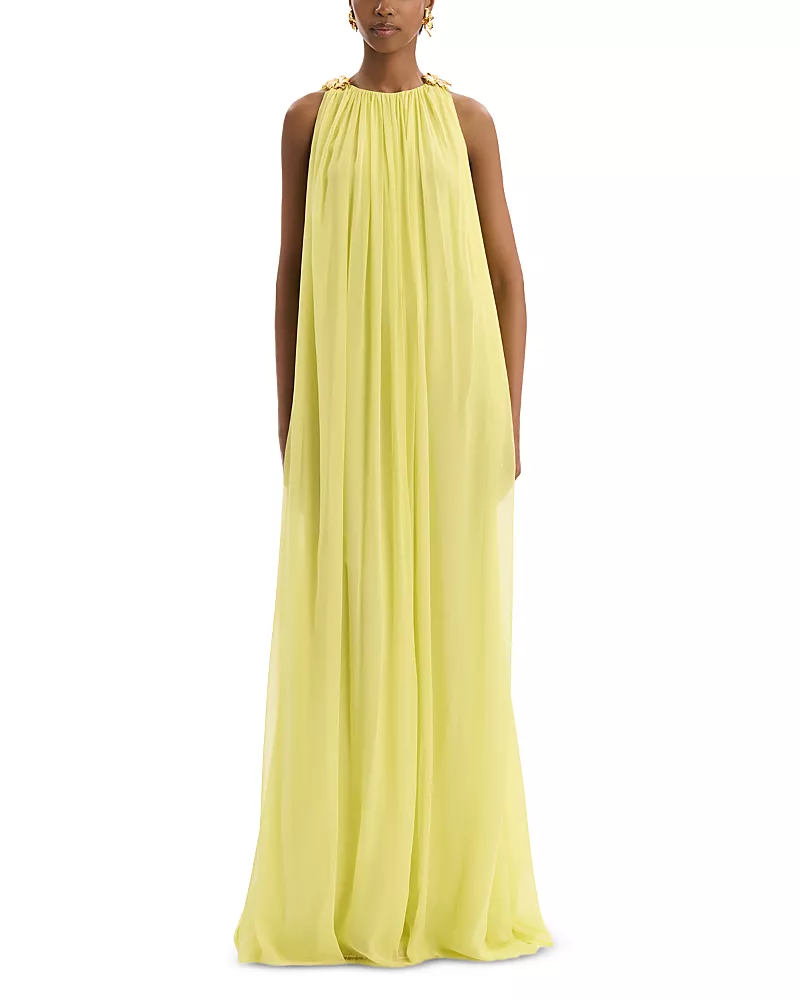Oscar de la Renta Sleeveless Silk Chiffon Caftan Dress