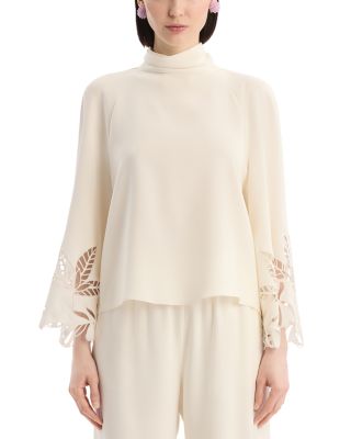 Oscar De La Renta Palm Tree Cutout Georgette Blouse In White