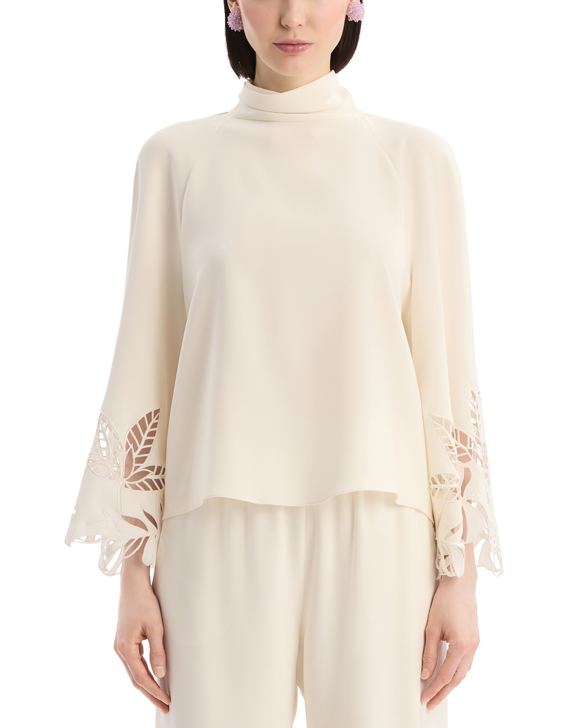 Oscar De La Renta Oscar de la Renta Palm Tree Cutout Georgette Blouse in Ivory