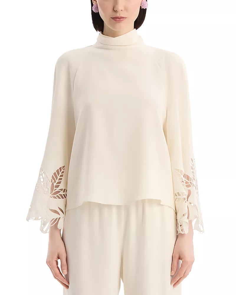 Oscar de la Renta Palm Tree Cutout Georgette Blouse
