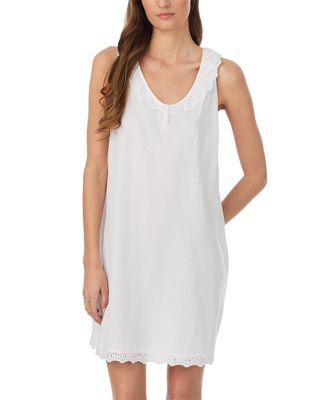 Textured Knit Eyelet Button Flutter Neck Gown