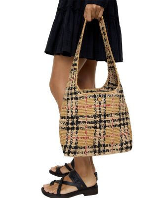 Margate Small Check Raffia Hobo Bag
