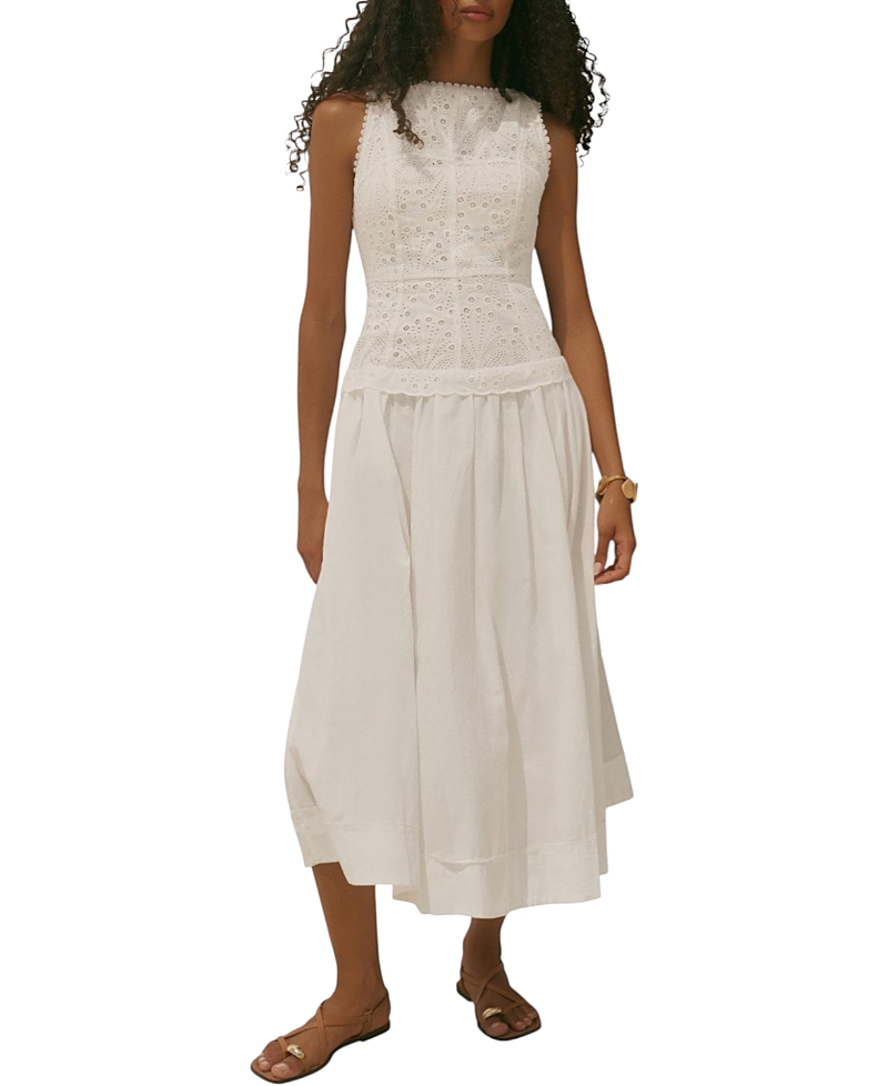 Mint Velvet Women's Cotton Broderie Midi Dress