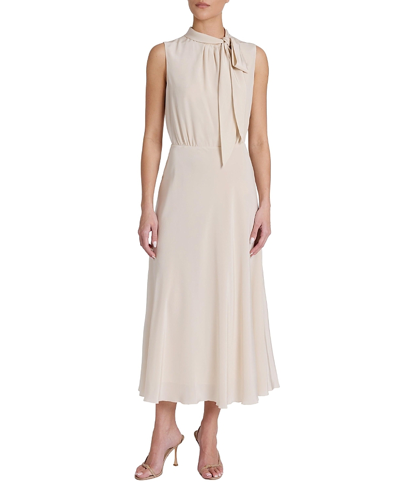 Santorelli Petra Sleeveless Mock Neck Silk Midi Dress