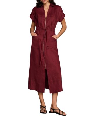  Women's Linen Midi Shirt Dress