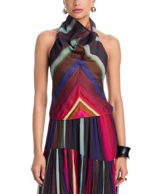 Louie Stripe Cowl Neck Halter Top