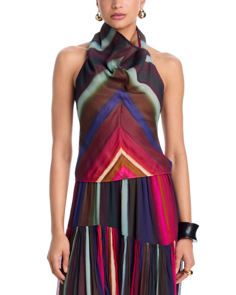 Christopher John Rogers Louie Stripe Cowl Neck Halter Top in Roux