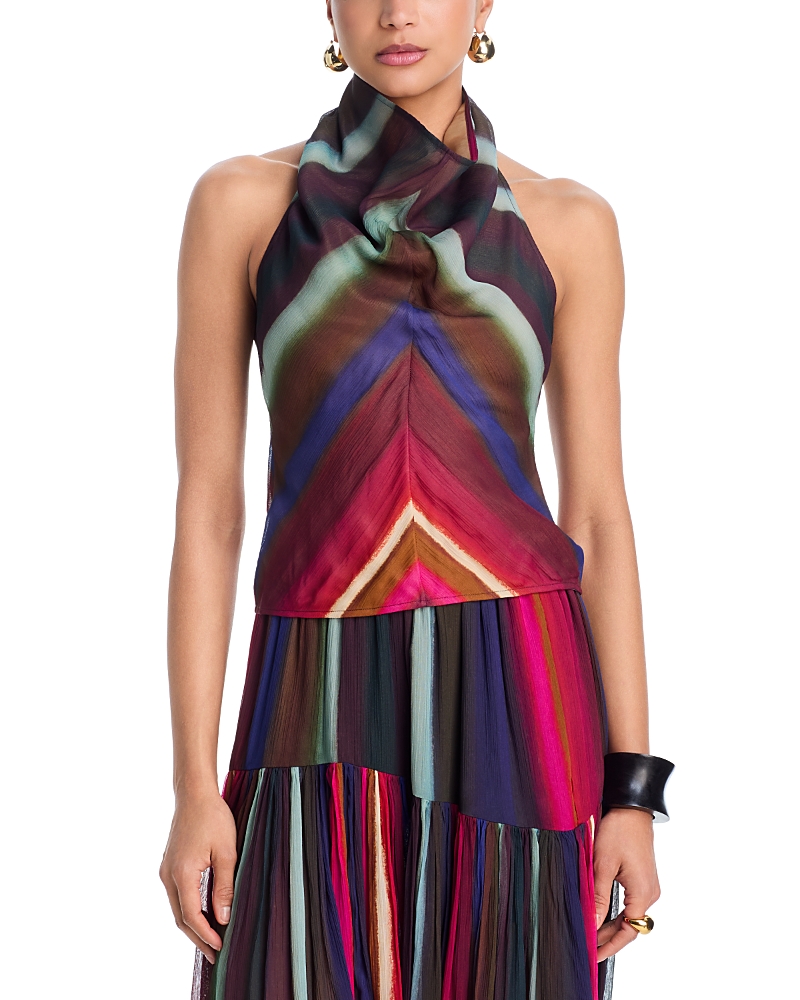 Christopher John Rogers Louie Stripe Cowl Neck Halter Top