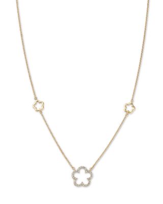 Diamond Flower Pendant Necklace in 14K Yellow Gold, 0.15 tcw
