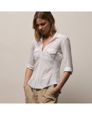 slim fit dress slacks Women's 100% Cotton Knit Button Down Shirt