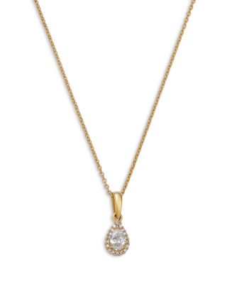 Diamond Pear Shaped Halo Pendant Necklace in 14K Yellow Gold, 0.15 tcw