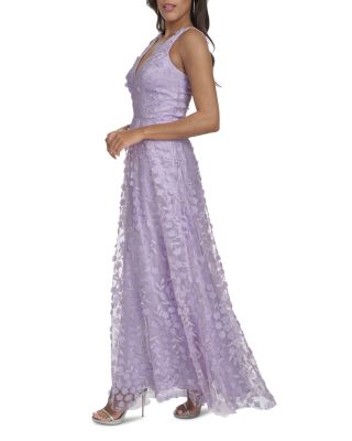 Floral Appliqu&eacute;d V Neck Gown