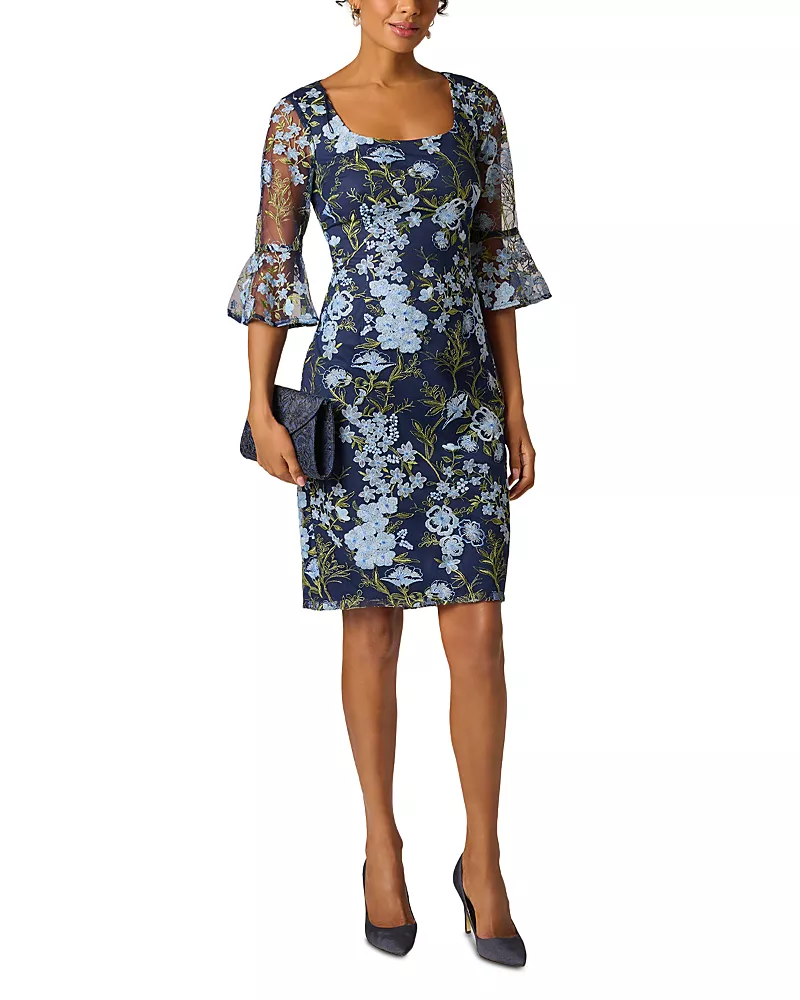 Adrianna Papell Floral Embroidered Short Dress