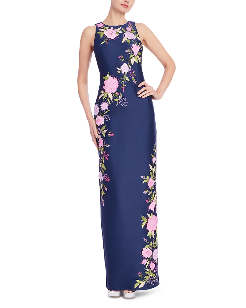 Badgley Mischka Appliqued Embroidered Column Dress