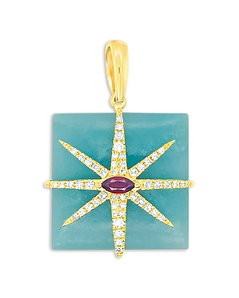 Meira T 14K Yellow Gold Amazonite, Garnet, & Diamond Star Square Pendant