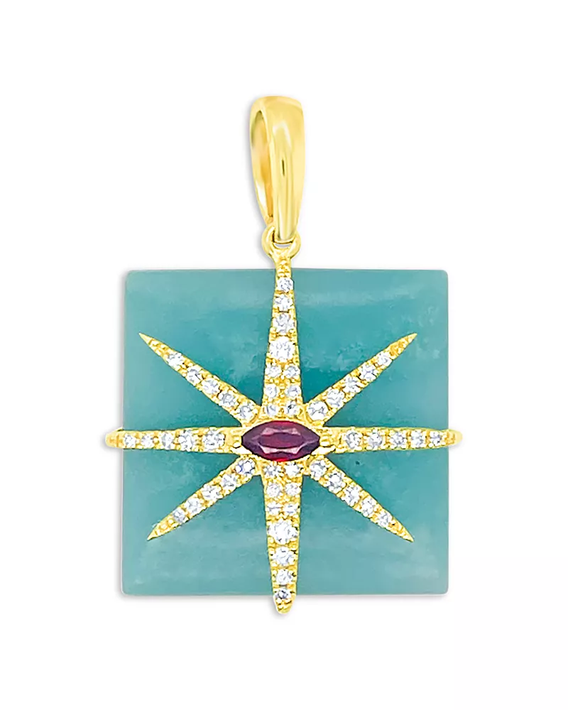 Meira T 14K Yellow Gold Amazonite, Garnet, & Diamond Star Square Pendant