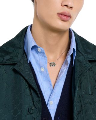 Sterling Silver Gucci Interlocking Enamel Logo Pendant Necklace