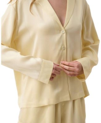 Silk Button Up Long Sleeve Short Set