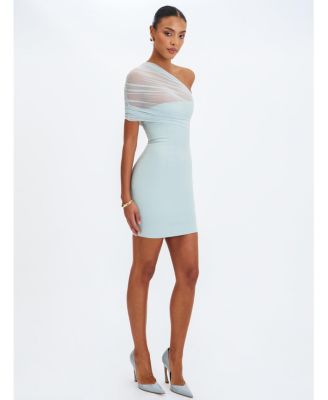  Phoebe One-Shoulder Ruched Mesh Mini Dress