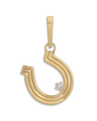 14K Yellow Gold Diamond Groovy Horseshoe Hinged Charm Pendant