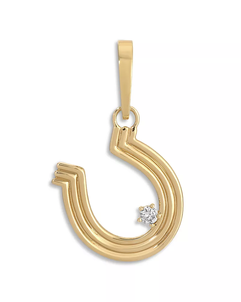 Adina Reyter 14K Yellow Gold Diamond Groovy Horseshoe Hinged Charm Pendant