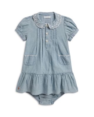 Girls' Indigo Cotton Chambray Dress & Bloomer Set - Baby