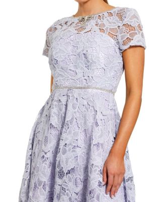 Lace Short Sleeve A Line Midi Dress With Bow