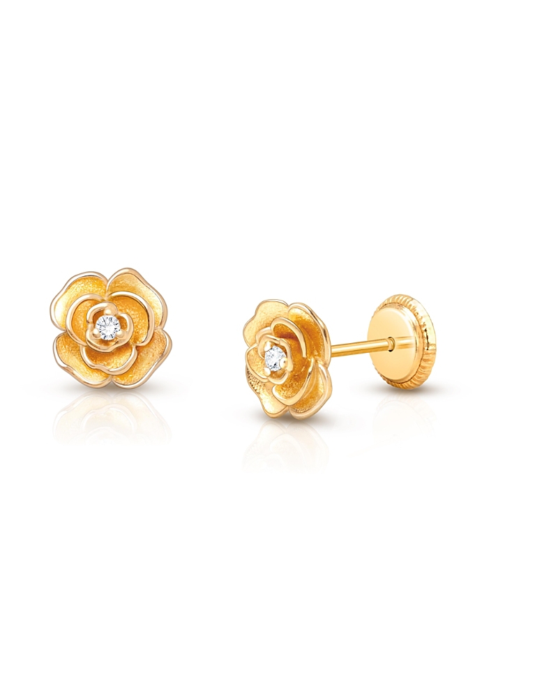 Tiny Blessings Girls' 14K Gold Rose Radiance Stud Earrings - Baby, Little Kid, Big Kid
