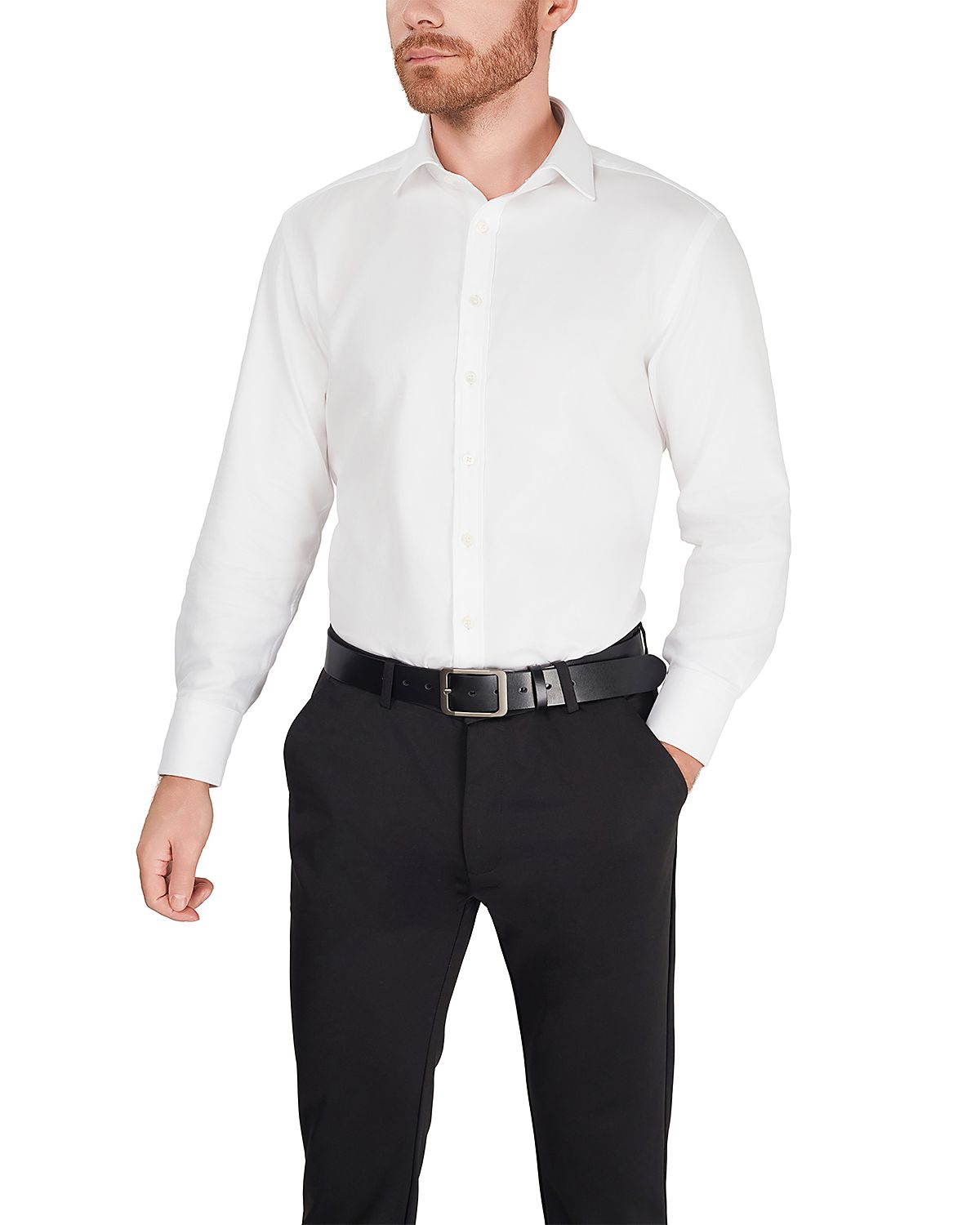 Thomas Pink Fly Front French Cuff Formal Diagonal Textured Solid Dress Shirt