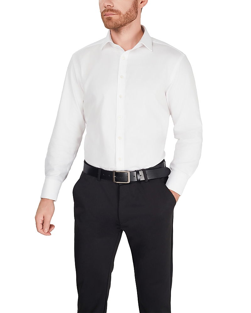 Thomas Pink Fly Front French Cuff Formal Diagonal Textured Solid Dress Shirt