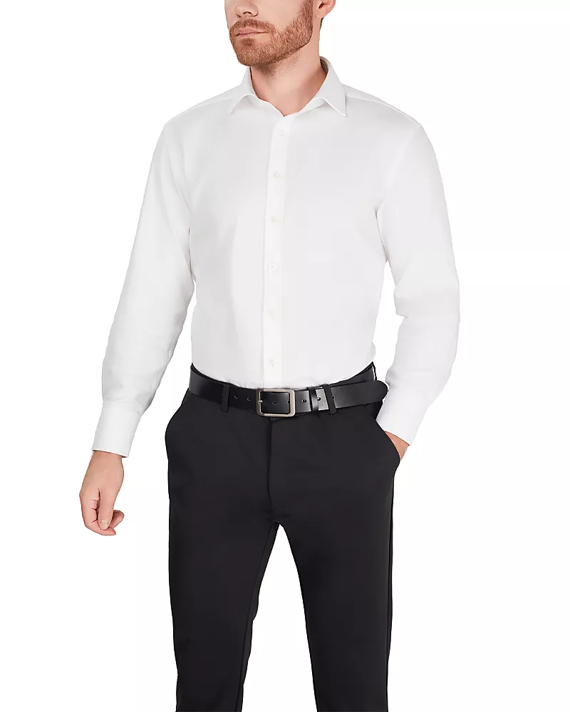 Thomas Pink Fly Front French Cuff Formal Diagonal Textured Solid Dress Shirt