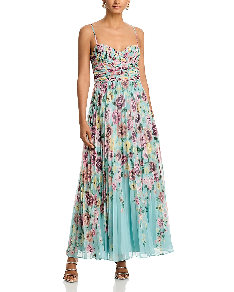 Aqua Pleated Floral Guest of Dress - Exclusive