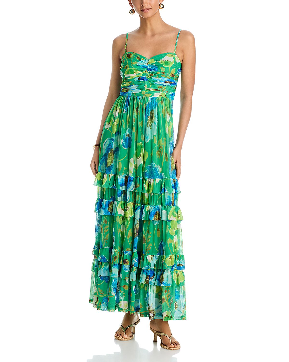 Aqua Floral Mesh Maxi Dress - Exclusive