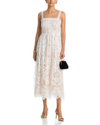 white dress flared sleeves Donna Karan Women's Sleeveless Midi Fit And Flare Dress in Natural Combo