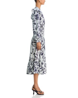 aqua smocked midi dress Aqua Womens Linen Blend Smocked Midi Dress - Blue Multi