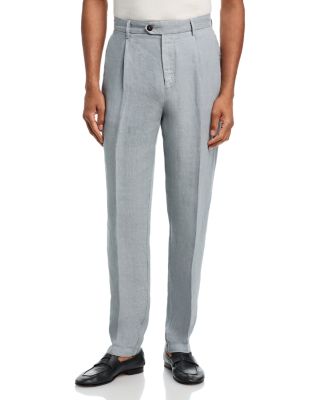 Garment Dyed Linen Relaxed Fit Pleated Trousers