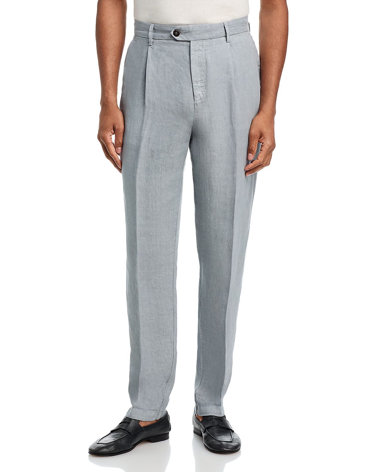 Eleventy Garment Dyed Linen Relaxed Fit Pleated Trousers