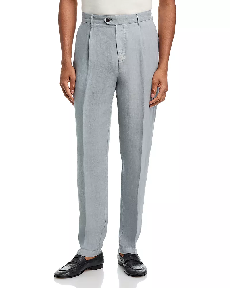 Eleventy Garment Dyed Linen Relaxed Fit Pleated Trousers
