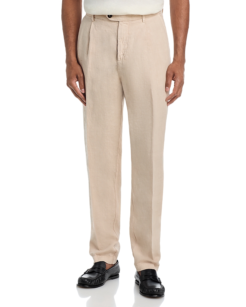 Eleventy Garment Dyed Linen Relaxed Fit Pleated Trousers