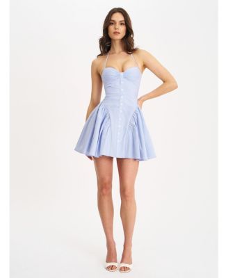  Melody Railroad Stripe Halter Drop Waist Mini Dress