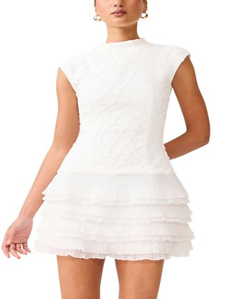 frill white dress Janis Cotton Mini / | MESHKI Featuring cascading white ruffles White Ruffle Dresses - Bloomingdale's