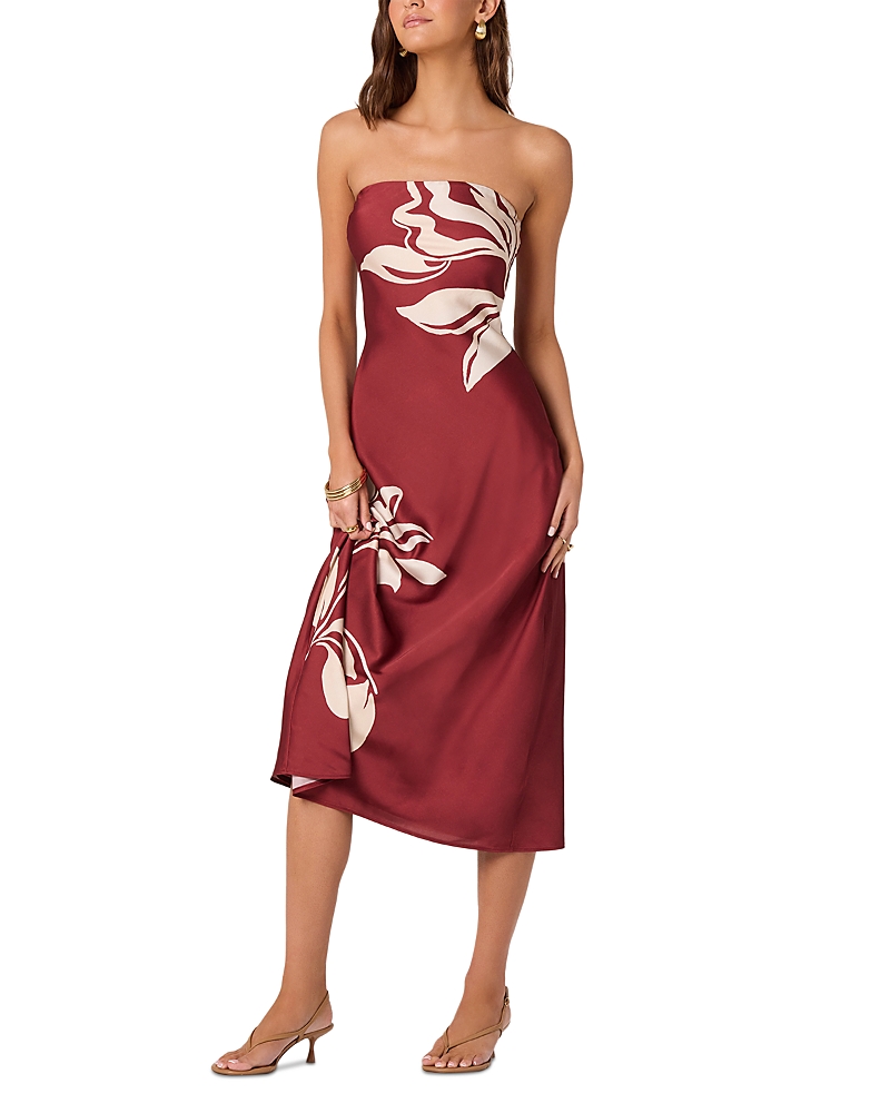 Astr the Label Strapless Oversized Floral Print Midi Dress